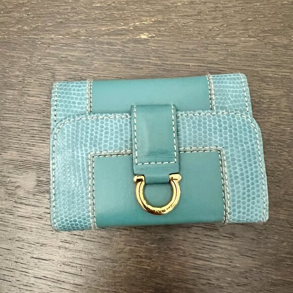 Lancel Turquoise Leather & Snakeskin-Embossed Cardholder - Picture 1 of 3
